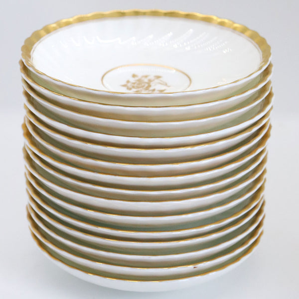 Set of 14 Vintage English Minton Bone China Gold Rose Cups and Saucers