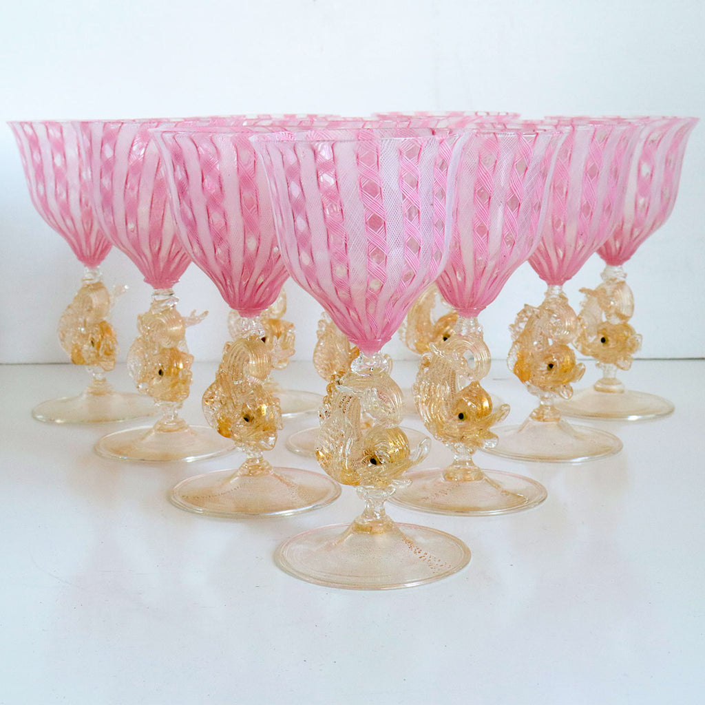 Antique Venetian Glass Set - cup and saucer (pink, yellow and blue) – Halim  Time & Glass Museum