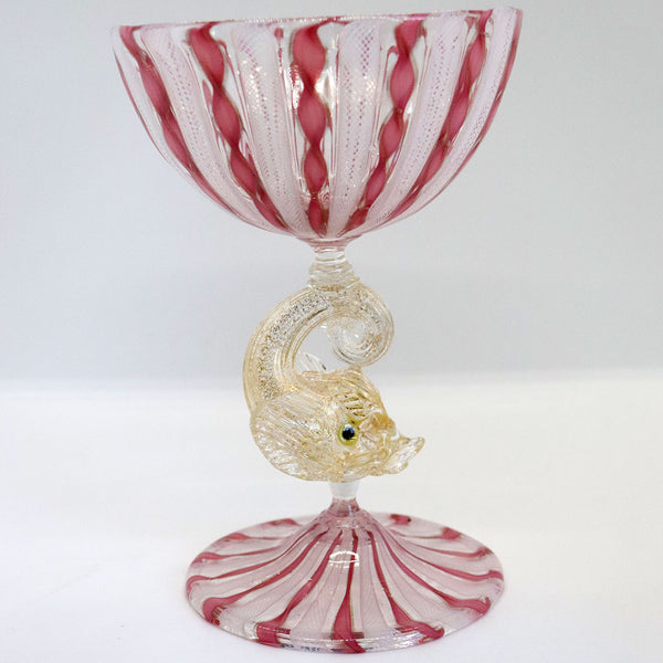 Venetian Murano Salviati Glass Zanfirico Dolphin Stem Compote