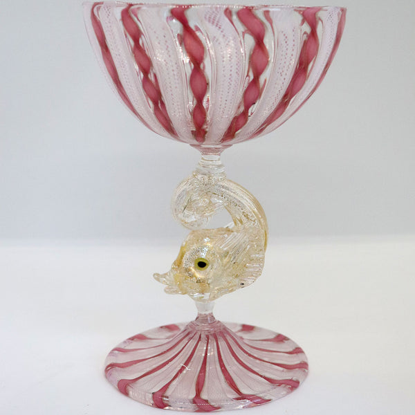 Venetian Murano Salviati Glass Zanfirico Dolphin Stem Compote