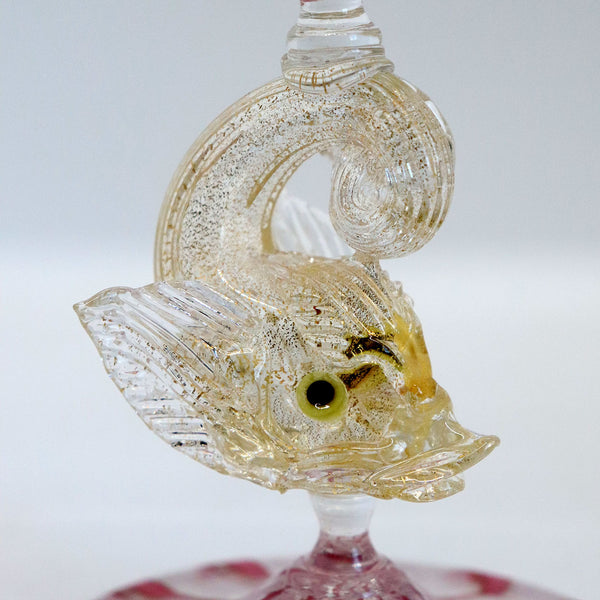 Venetian Murano Salviati Glass Zanfirico Dolphin Stem Compote