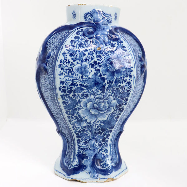 Dutch Johannes Van Duijn Delft Pottery Blue and White Baluster Garniture Vase
