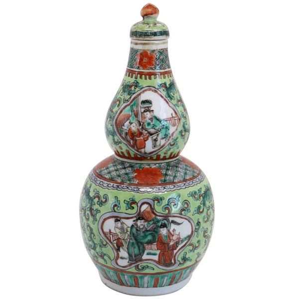 Chinese Porcelain Famille Verte Double Gourd Lidded Bottle