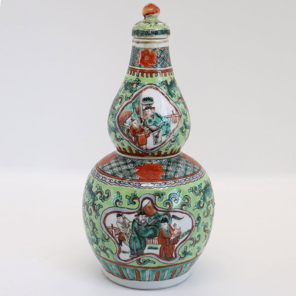 Chinese Porcelain Famille Verte Double Gourd Lidded Bottle