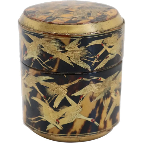 Small Japanese Gilt and Black Lacquer Thousand Crane Round Box