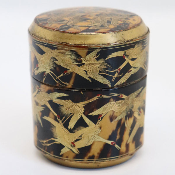Small Japanese Gilt and Black Lacquer Thousand Crane Round Box