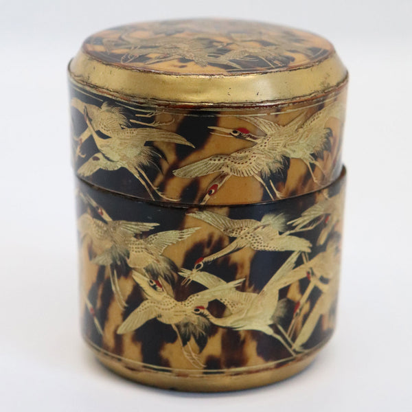 Small Japanese Gilt and Black Lacquer Thousand Crane Round Box