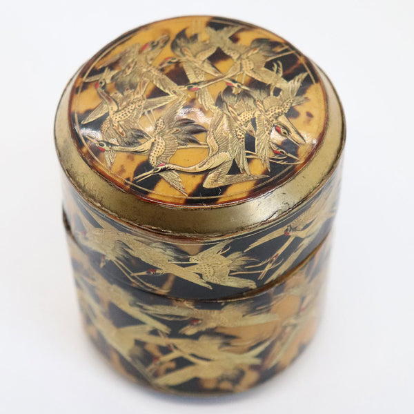 Small Japanese Gilt and Black Lacquer Thousand Crane Round Box