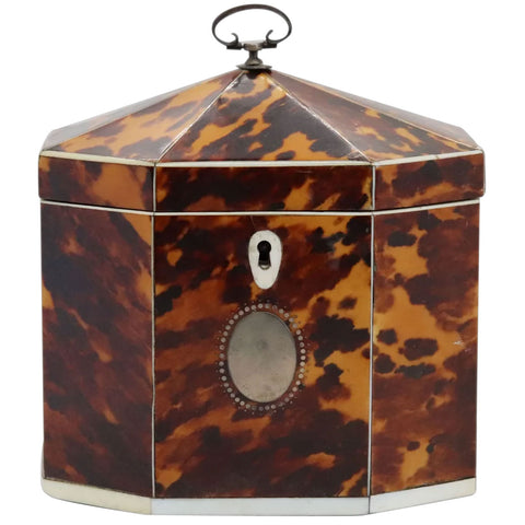 English Regency Mother-of-Pearl and Tortoiseshell Octagonal Tea Caddy