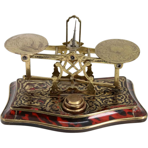 Rare English Sampson Mordan & Company Boulle Brass Postal Scale and Weights