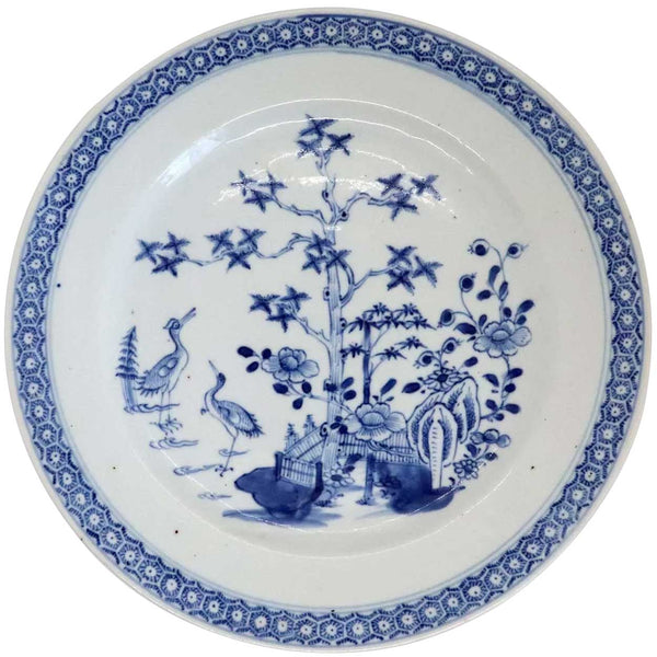 Chinese Export Qianlong Porcelain Blue and White Crane Plate