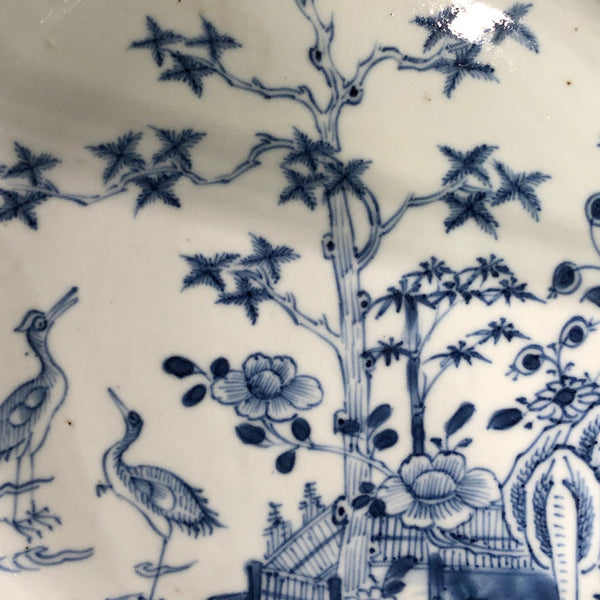 Chinese Export Qianlong Porcelain Blue and White Crane Plate