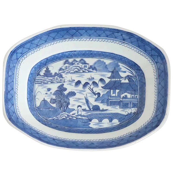 Large Chinese Export Canton Porcelain Blue and White Platter