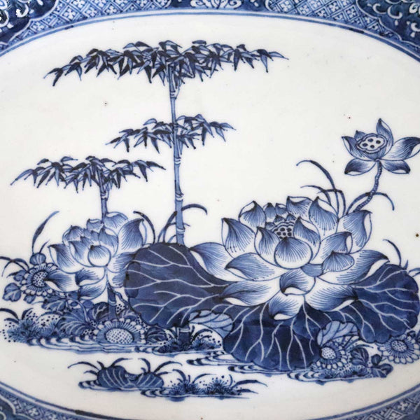 Chinese Export Qianlong Porcelain Blue and White Bamboo and Floral Platter