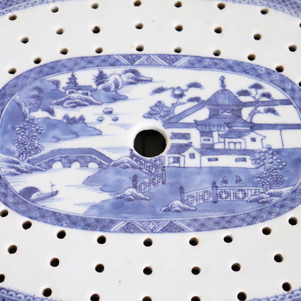 Chinese Export Canton Blue and White Porcelain Serving Platter and Mazarine