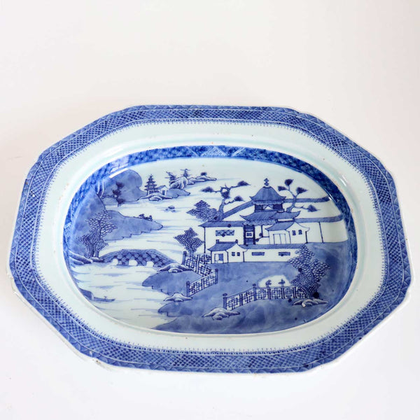 Chinese Export Canton Blue and White Porcelain Serving Platter and Mazarine