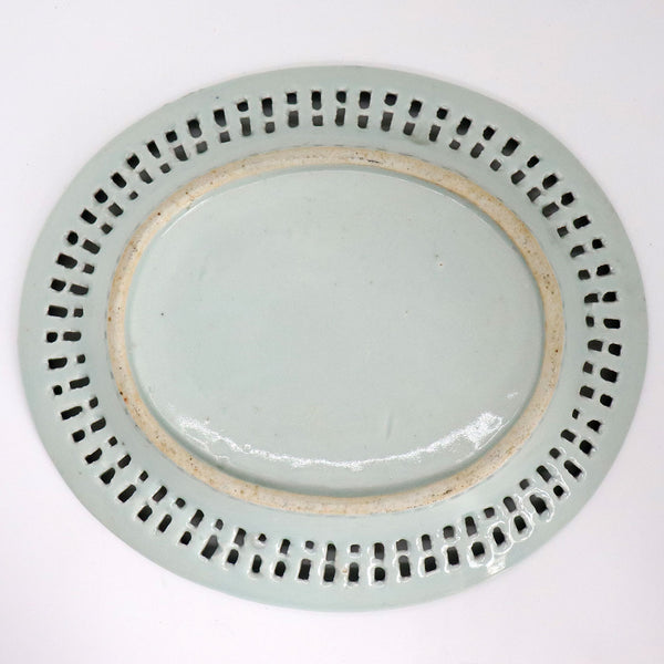 Chinese Export Canton Blue and White Porcelain Reticulated Chestnut Basket and Underplate