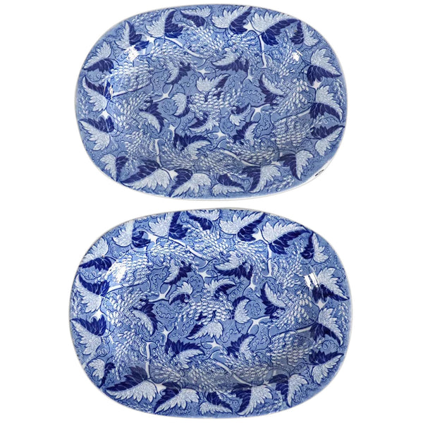 Pair of Small English Spode Blue and White Transferware Grapevine Sheet Pattern Platters