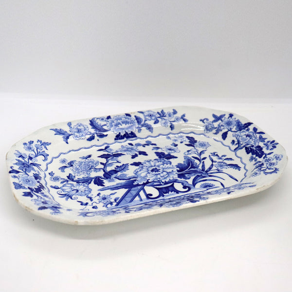 English Ridgway Cauldon Works Blue and White Dresden Opaque China Ceramic Platter