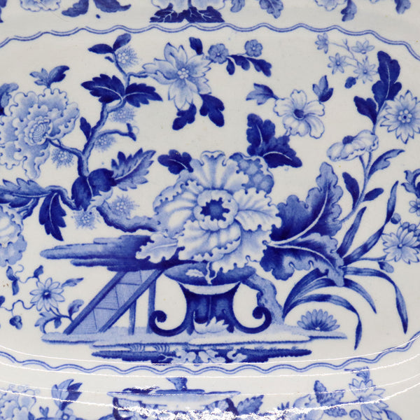 English Ridgway Cauldon Works Blue and White Dresden Opaque China Ceramic Platter