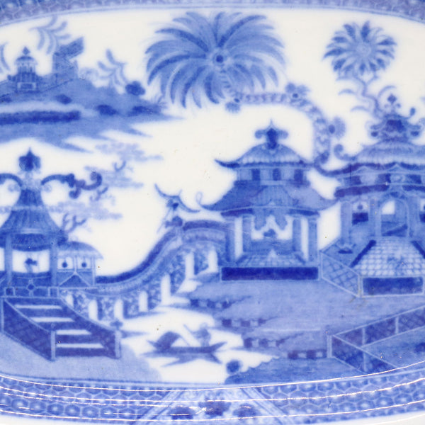 Scarce English Job Ridgway Transferware Pottery Blue and White Curling Palms Oval Platter
