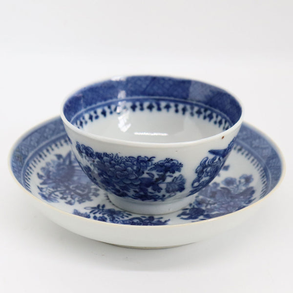 Chinese Export Porcelain Blue and White Fitzhugh Tea Bowl and Saucer