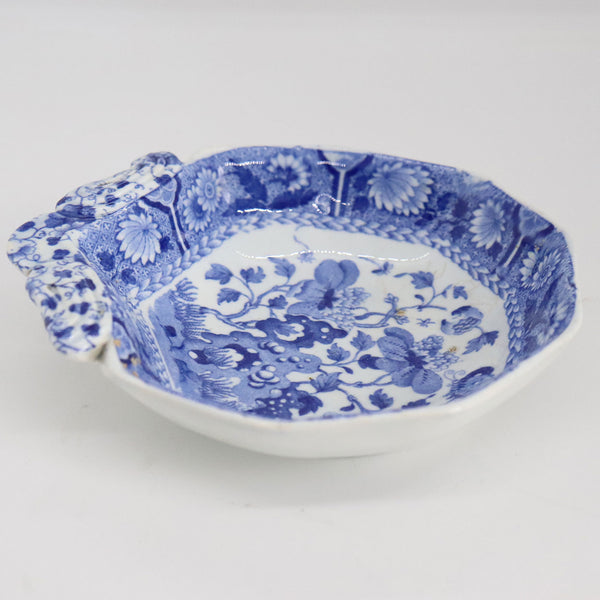 English Spode Pottery Blue and White Transferware One-Handle Dessert / Berry Bowl
