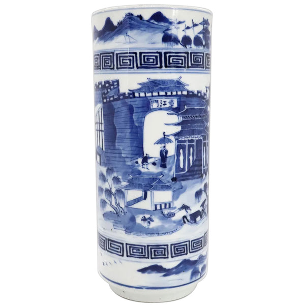 Chinese Qing Blue and White Porcelain Harbor Scene Hat Stand
