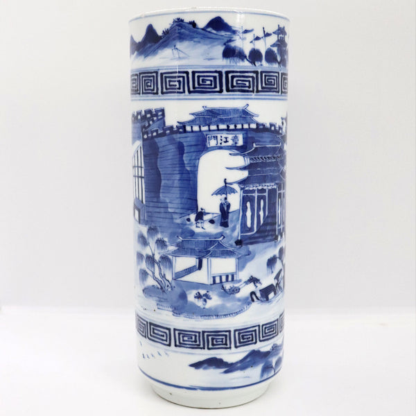 Chinese Qing Blue and White Porcelain Harbor Scene Hat Stand