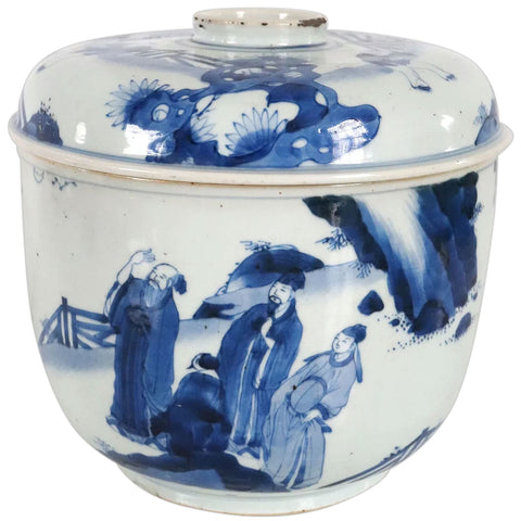 Large Chinese Qing Blue and White Porcelain Lidded Jar