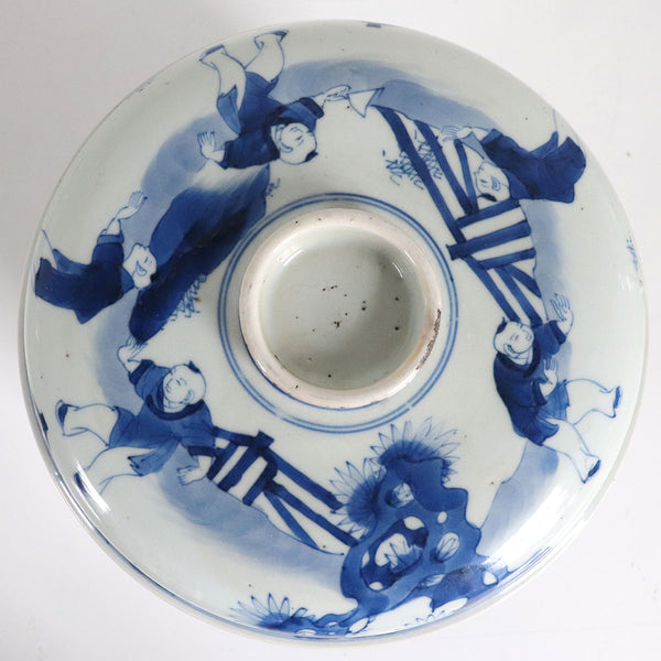 Large Chinese Qing Blue and White Porcelain Lidded Jar