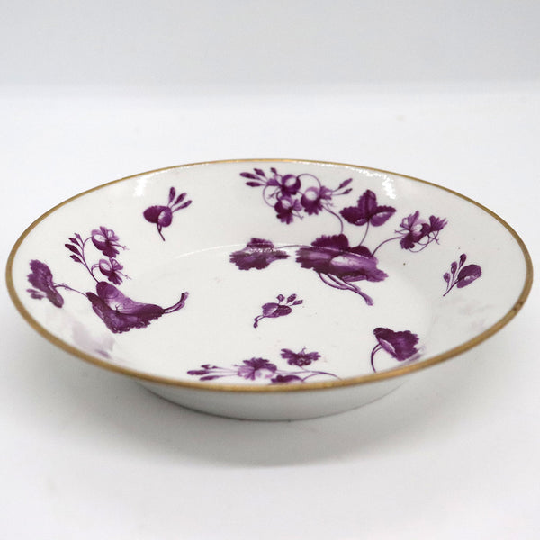English Worcester Flight, Barr and Barr Porcelain Puce Floral Teacup Saucer Bowl