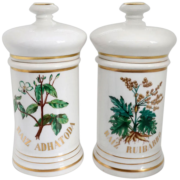 Pair of French Old Paris Painted and Gilt Porcelain Apothecary Jars