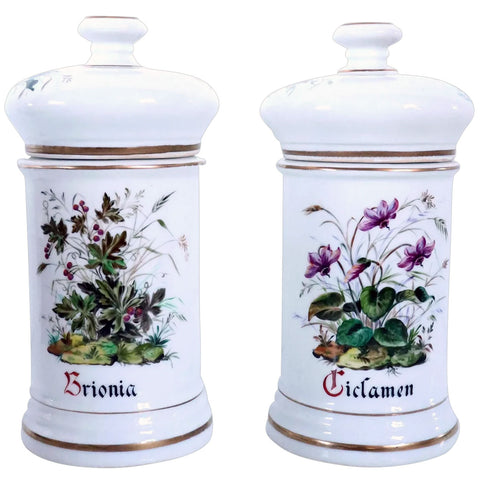 Pair of French Old Paris Painted and Gilt Porcelain Apothecary Jars