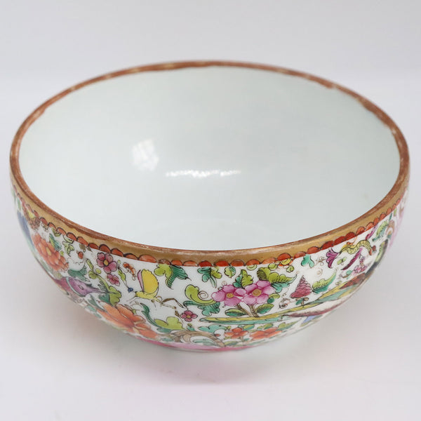 Chinese Export Round Gilt Porcelain Floral Bird and Floral Lidded Bowl