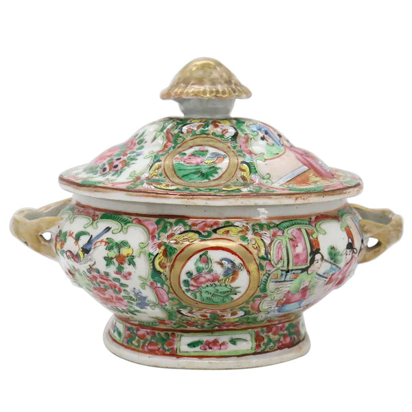 Small Chinese Export Porcelain Gilt Famille Rose Sauce Tureen