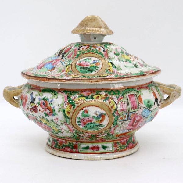 Small Chinese Export Porcelain Gilt Famille Rose Sauce Tureen