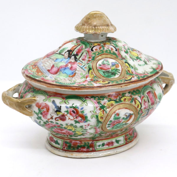 Small Chinese Export Porcelain Gilt Famille Rose Sauce Tureen