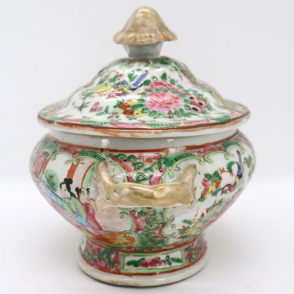 Small Chinese Export Porcelain Gilt Famille Rose Sauce Tureen