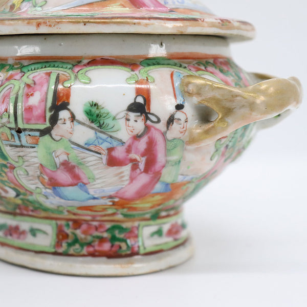 Small Chinese Export Porcelain Gilt Famille Rose Sauce Tureen