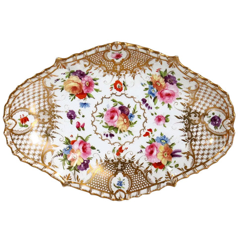 English Grainger Worcester Gilt Hard Paste Porcelain Floral Tray