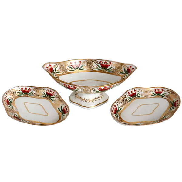 Set of Three English Georgian Gilt Soft Porcelain Compote and Underplate Trays