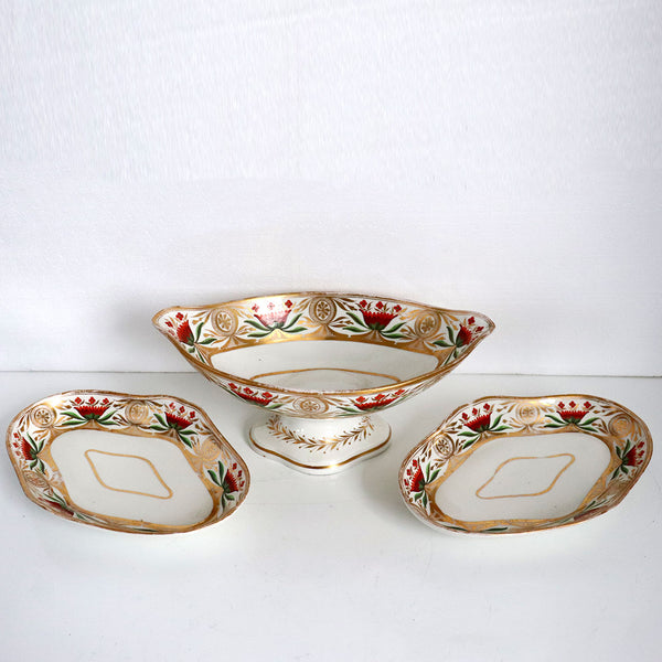 Set of Three English Georgian Gilt Soft Porcelain Compote and Underplate Trays