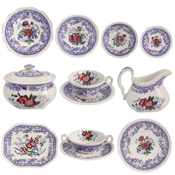 Set of English Copeland Spode Mayflower Lavender Transferware Earthenware Dinnerware (103 pieces)