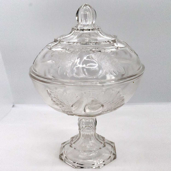 Large American Adams & Company Pressed Glass Baltimore Pear/Gipsy Covered Compote