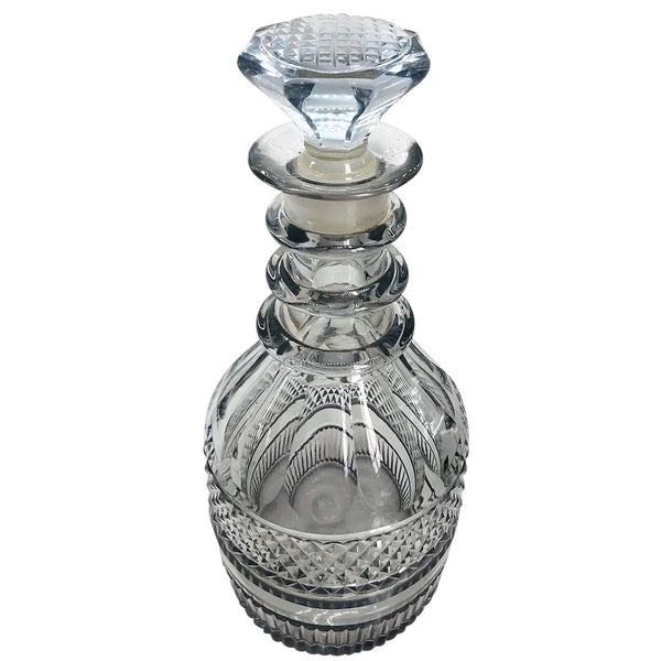 Irish Georgian Crystal Glass Prussian Cut Three-Ring Decanter