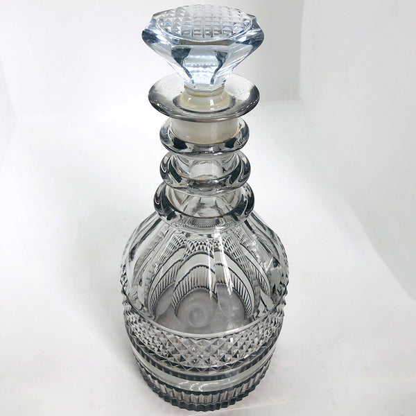 Irish Georgian Crystal Glass Prussian Cut Three-Ring Decanter