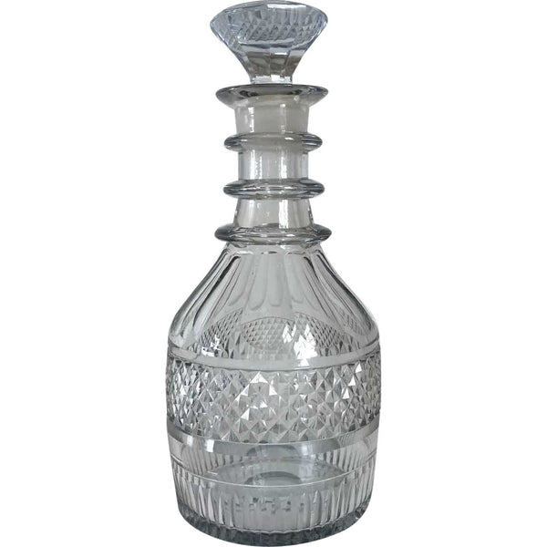 Irish Georgian Crystal Glass Prussian Cut Three-Ring Decanter