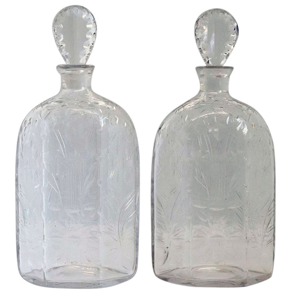 Pair of English Blown and Cut Glass Decanter Hexagonal Grog Box Bottles