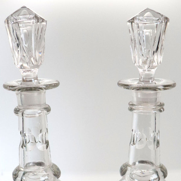 Pair English Mid Victorian Cut Glass Tall Neck Decanters